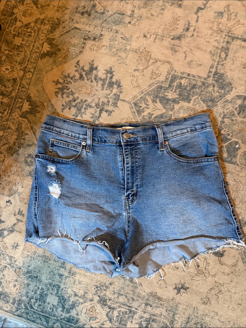 Signature by Levi Strauss Medium Blue Distressed Denim Shorts